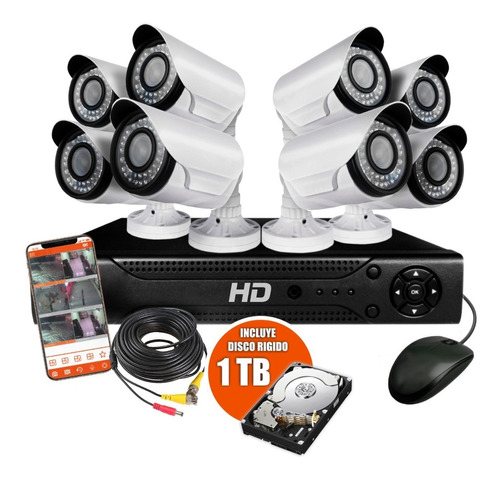 Kit 8 Camaras Seguridad Ip Dvr Full Hd Hdmi Disco Rigido 1tb