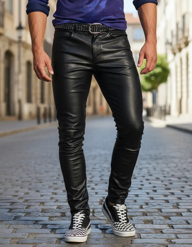 Pantalones Casuales Punk, Góticos, Retro, De Piel, Color Lis