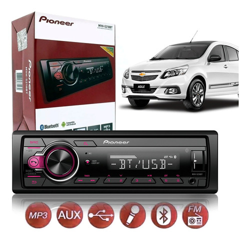 Rádio Pioneer Bluetooth Chevrolet Agile Entrada Usb Aux Sync