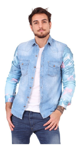 Camisa De Jean Manga Estampada Art 2192