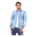 Camisa De Jean Manga Estampada Art 2192