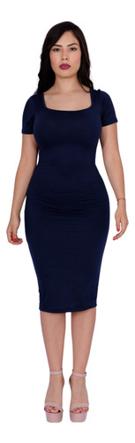 Vestido Escocia Manga Corta Lapiz Cuadrado Largo Curvy