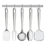 Juego Set Utensillos Cocina X5 Soporte Tramontina Acero Inox