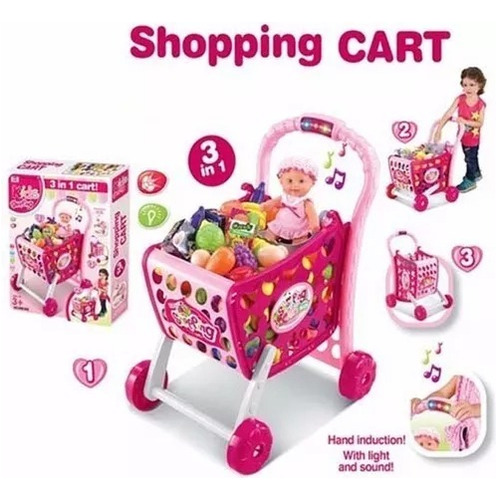 Carrito De Supermercado De Juguete 3 En 1 Para Niños/niñas