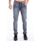 Pantalon Jeans Hombre Semi Chupin Gris Localizado Premium
