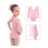 Collant Manga Longa Inverno Ballet Infantil + Saia Cós Balé