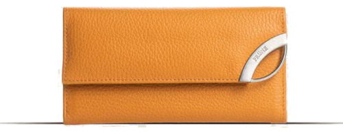 Billetera Prüne Katy Con Diseño Graneado Color Naranja De Cuero - 9cm X 17cm