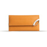 Billetera Prüne Katy Con Diseño Graneado Color Naranja De Cuero - 9cm X 17cm X 0.5cm