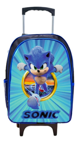 Mochila Infantil Menino Bolsa Escolar Com Rodinhas Sonic 