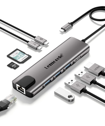 Lemorele - Concentrador Usb C 9 En 1, Adaptador Multipuerto