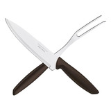 Jogo Faca Chef + Garfo Trinchante Churrasco Inox