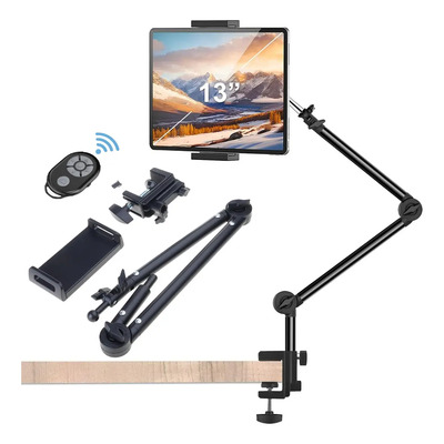 Jrff&gwky® Soporte Tablet Ajustable 360° Para Con Girador De Páginas Remoto Para Cama, Soporte De Clip Manos Libres, Brazo De Acero De Fácil Ajuste Para Tablet iPad Plegado Brazo | Envío gratis