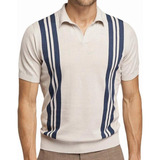 Polo De Punto Vintage A Rayas Para Hombre, Manga Corta