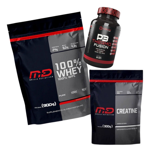 Combo Whey 100% Md 900g + Creatina 300g Md - Brinde Thermop3