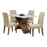 Conjunto De Mesa Tampo Com Vidro Grécia Off/bege/cedro