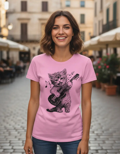 Playera De Dama Gatito Tierno Tocando La Guitarra | MercadoLibre