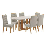 Conjunto De Mesa Vieiro Palladium Com 6 Cadeiras Tampa Off White Pés Mel Blonde