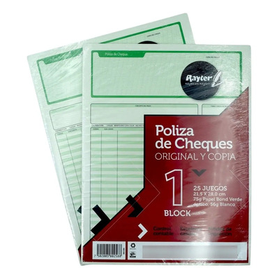 Poliza De Cheques Rayter Cont. 2 Block 25 Juegos Cada Uno