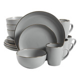 Set De Vajillas Gibson Home, Gris Mate, Borde Dorado