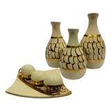Jogo Ceramica Decorativo Centro Mesa Sala Enfeite Conjunto Cor Leticia Gelo Mármore