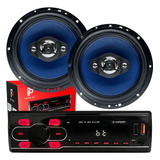 Kit Alto Falante 6 Pol + Toca Radio Carro Mp3 Player Usb Fm