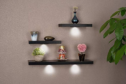 Estanteria Flotante De Madera Con Luces Led,color Negro.