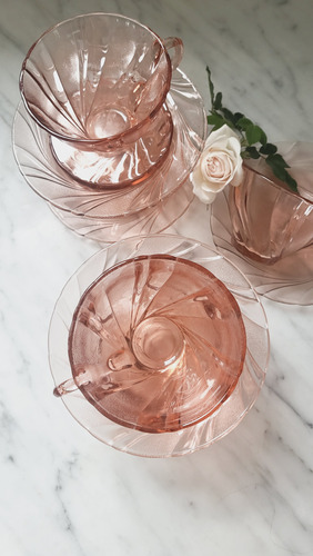 Taza De Té Vidrio Rosa Francés