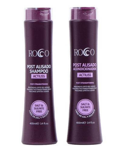 Rocco® Shampo + Acondicionador Sin Sal  Post Alisado 400ml