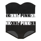 Victorias Secret Logo Pink Coordinado Strapless Sexy Push Up