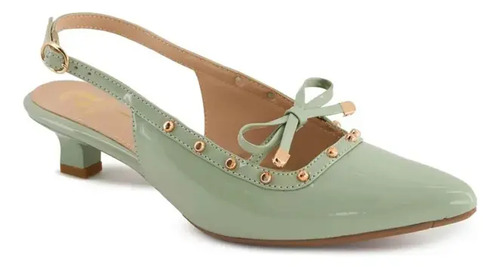 Zapatilla Destalonada Verde Con Moño Para Dama Mod 3889145