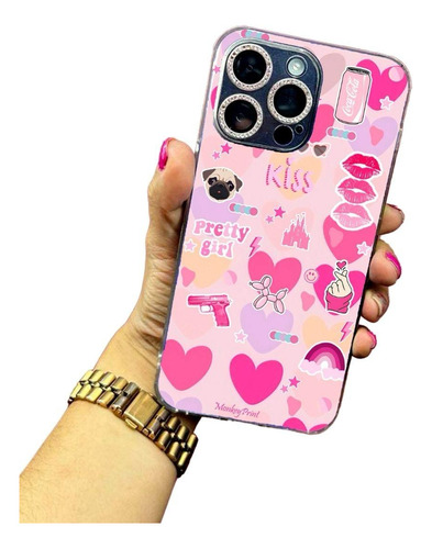 Funda Case Stickers Pink Rosa Para iPhone Protector