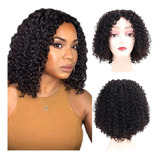 Curly Wig 100% Human Hair Black With Lace 30cm