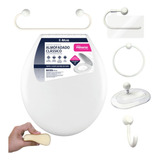 Assento Vaso Sanitário Almofadado Branco + Kit Banheiro Bco