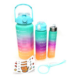 Set 3 Botellas Motivacional Agua Deportiva Horarios Medidor