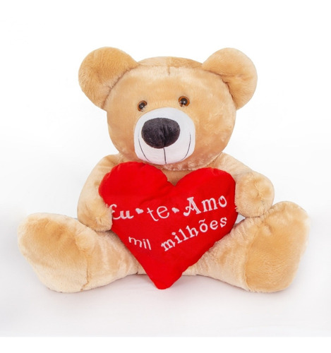 Urso Teddy Grande De Pelúcia 60cm Com Coração Personalizado