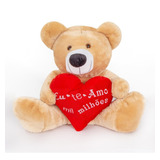 Urso Teddy Grande De Pelúcia 60cm Com Coração Personalizado