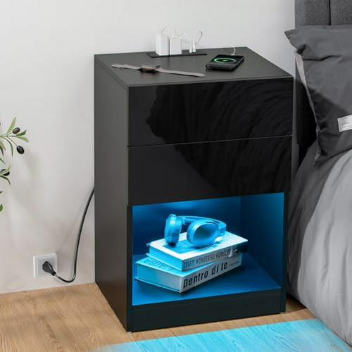 Mesa De Noche Led Con Estantes Abiertos Compatible Con Múlti