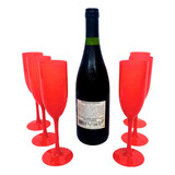 Copa Flauta Champagne Reutilizable Plástico Roja X 12u