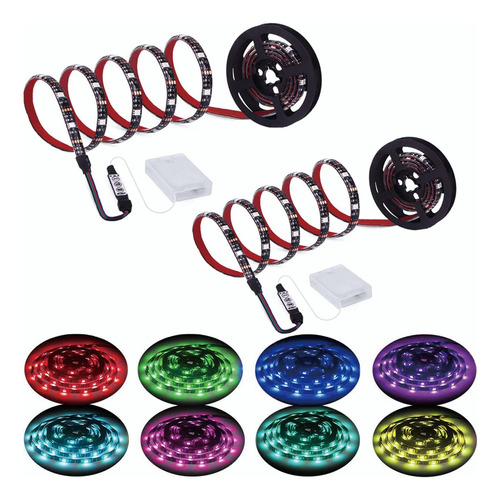 Tira De Luces Led Rgb 5050 Impermeable Con Pilas 4m(2 X 2m)