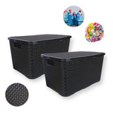 Kit 2 Caixas/cesto Organizador Rattan Preto - 20l -promoção