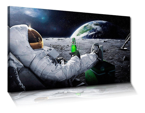 Cuadro Astronauta Con Cerveza Grande Con Marco