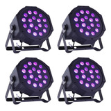 4 Canhão Uv 18 Led 3w Luz Negra Bivolt Neon Strobo Dmx