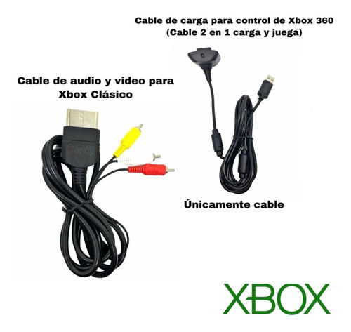 2 En 1 Carga Y Juega Cable De Carga Xbox 360 + Av De Clásico