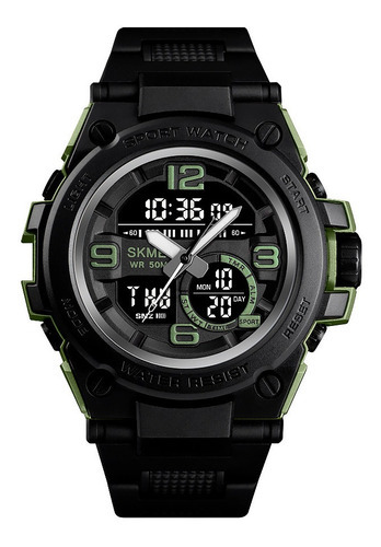 Reloj Hombre Skmei 1452 Sumergible Digital Alarma Cronometro Color De La Malla Negro/verde Militar