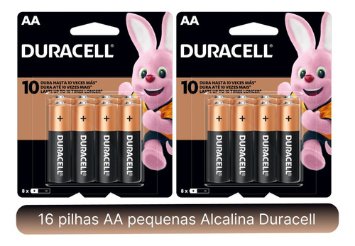 16 Pilhas Alcalina Pequena Aa Comum Duracell 1,5v Mn1500b16