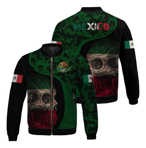 Cazadora Bomber De Camuflaje Con Bandera De México Con Calav