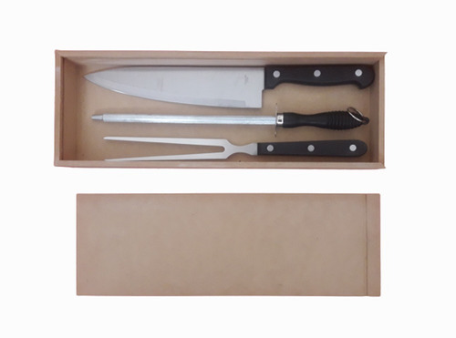 Cubiertos Para Asado: Cuchillo + Trinchante + Chaira + Caja