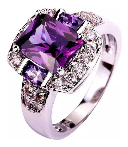 Anel Banhado Ouro Branco 925 Pedra Zirconia Lilas Lindo Top