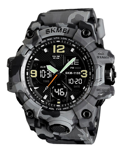 Reloj Hombre Skmei 1155 Sumergible Digital Alarma Cronometro Color De La Malla Gris Camuflaje