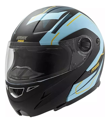 Casco Rebatible Hawk Rs5 D / Visor Negro Celeste En Moto 46